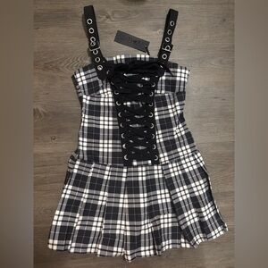 NWT Dolls Kill / Widow Black & White Plaid Mini Dress